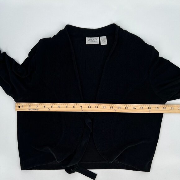 Chicos Travelers Womens Tie Front Slinky Cardigan Sweater Size Large 2 Black - Picture 6 of 7